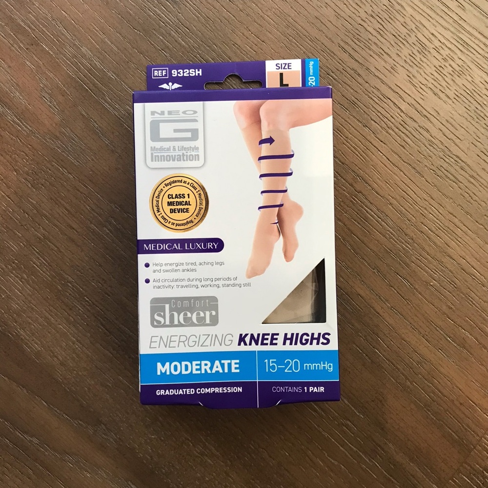 Therapy Plus large Tan Therapeutic Knee Hi High Compression 15-20mmHg Hose NIB